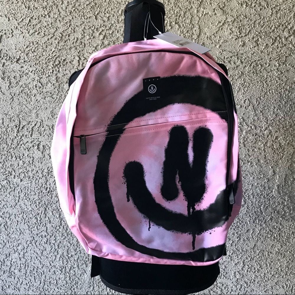 NWT- Neff pink tie dye smiley face backpack.